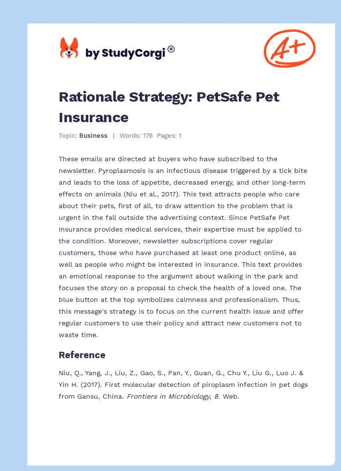 Rationale Strategy: PetSafe Pet Insurance. Page 1