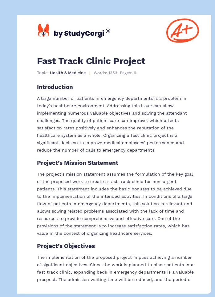 Fast Track Clinic Project. Page 1