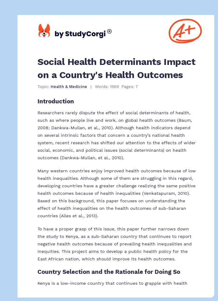 Social Health Determinants Impact on a Country's Health Outcomes. Page 1
