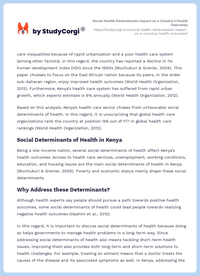 Social Health Determinants Impact on a Country's Health Outcomes. Page 2