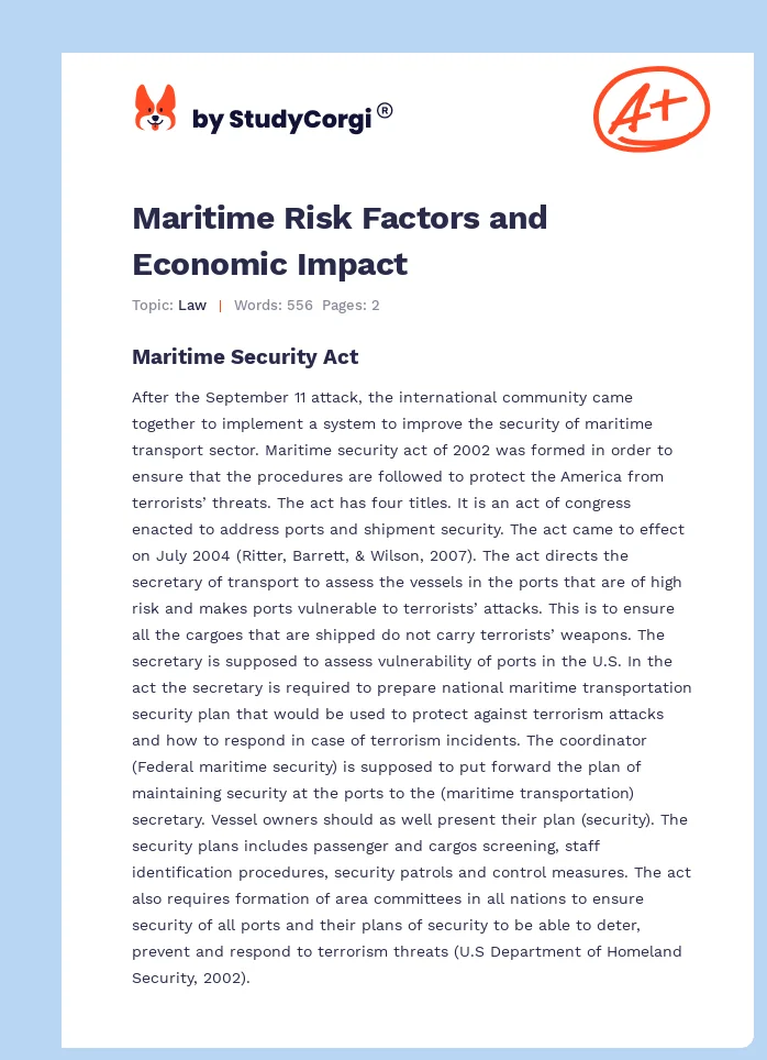 Maritime Risk Factors and Economic Impact. Page 1