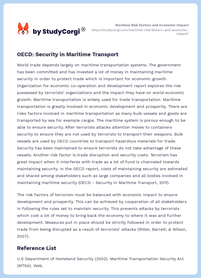 Maritime Risk Factors and Economic Impact. Page 2