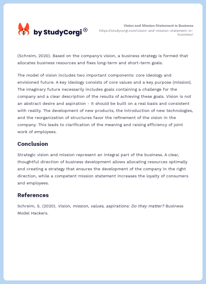 Vision and Mission Statement in Business. Page 2