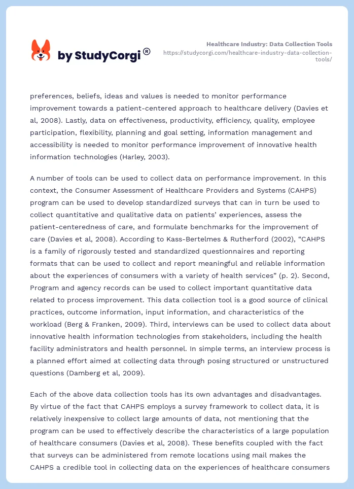 Healthcare Industry: Data Collection Tools. Page 2