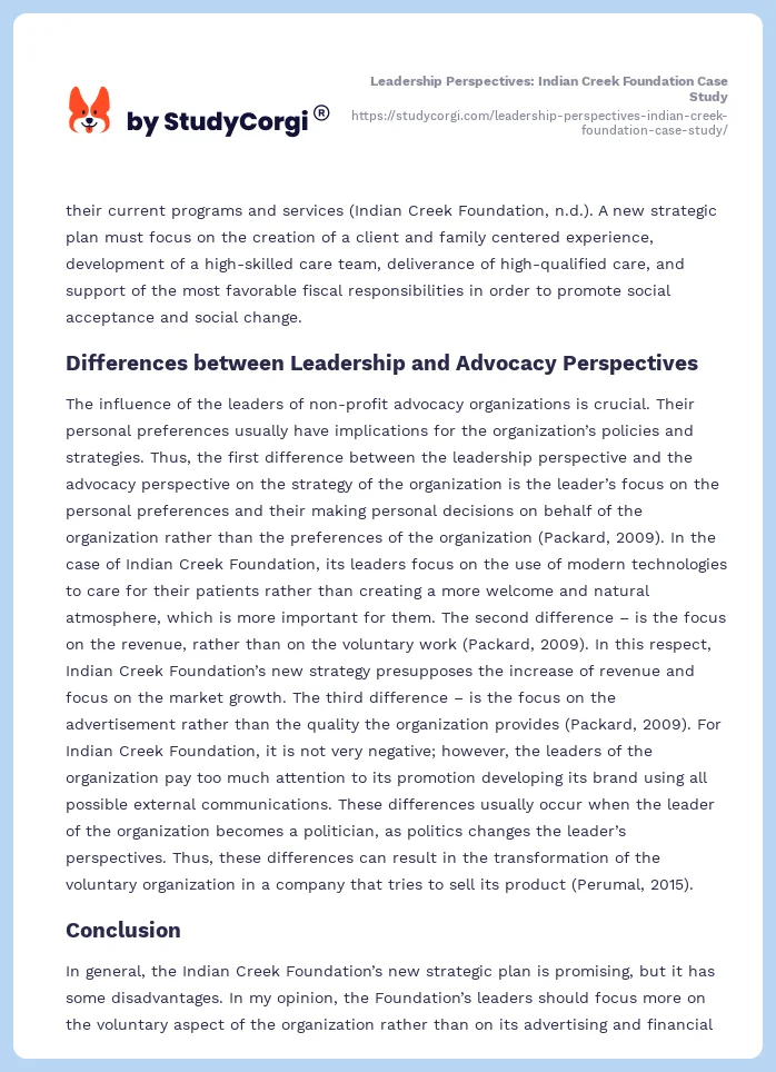 Leadership Perspectives: Indian Creek Foundation Case Study. Page 2