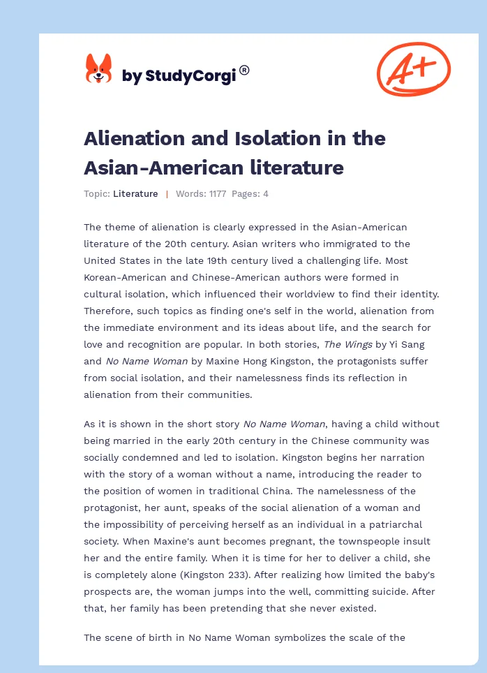 Alienation and Isolation in the Asian-American literature. Page 1