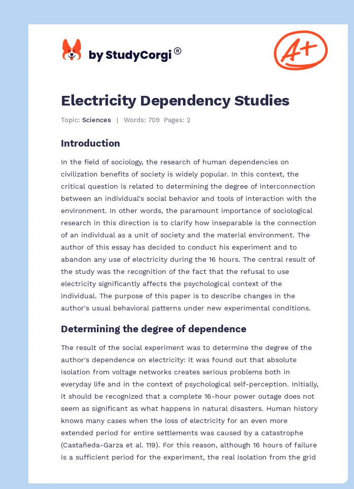 Electricity Dependency Studies. Page 1