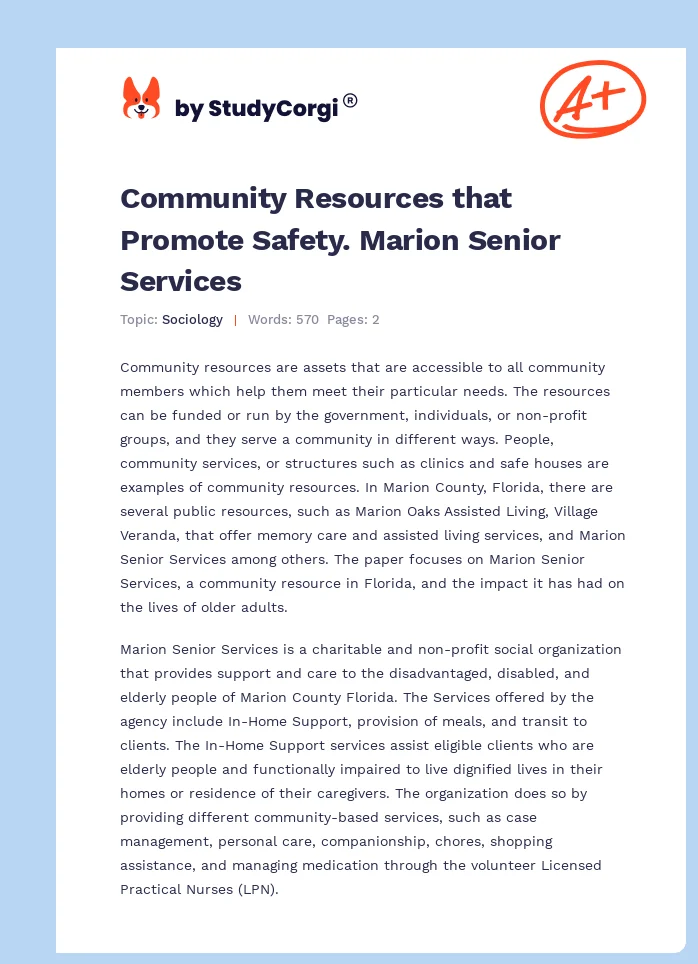 Community Resources that Promote Safety. Marion Senior Services. Page 1