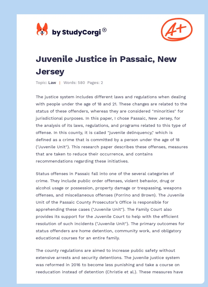 Juvenile Justice in Passaic, New Jersey. Page 1