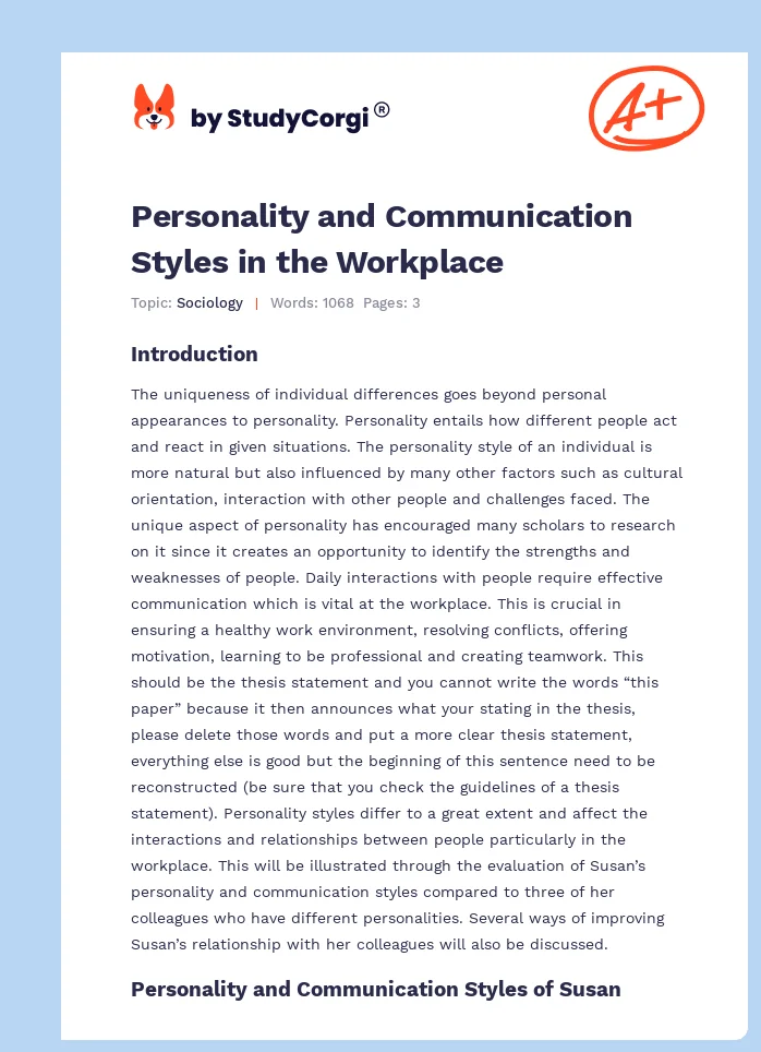 Personality and Communication Styles in the Workplace. Page 1