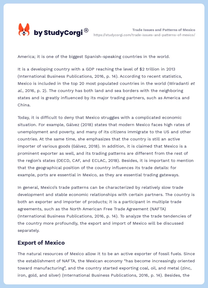 Trade Issues and Patterns of Mexico. Page 2