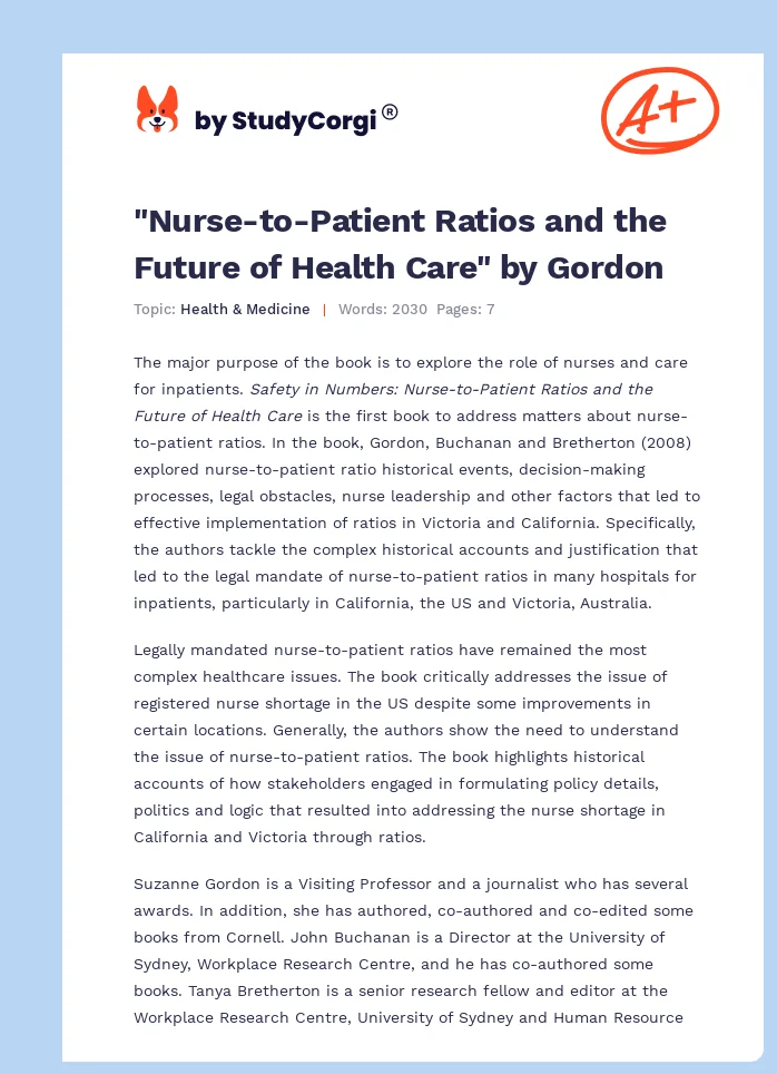 "Nurse-to-Patient Ratios and the Future of Health Care" by Gordon. Page 1