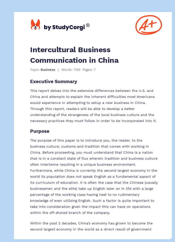 Intercultural Business Communication in China. Page 1