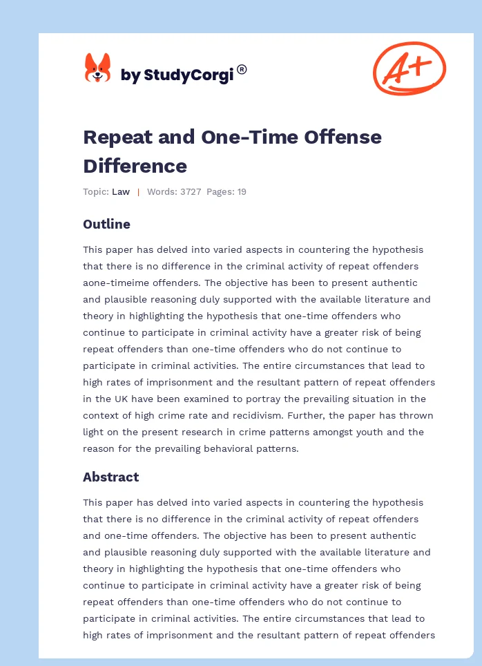 Repeat and One-Time Offense Difference. Page 1