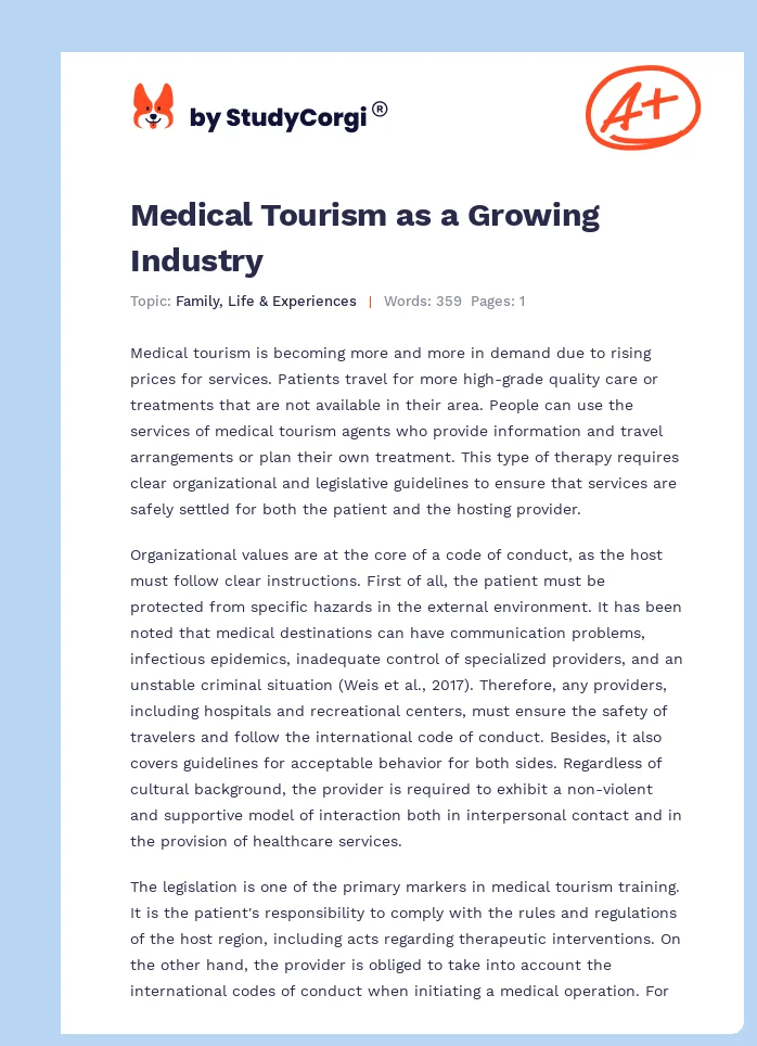 Medical Tourism as a Growing Industry. Page 1