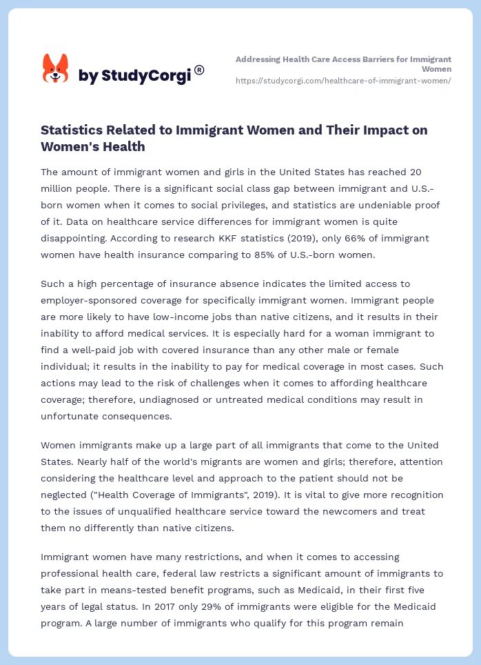 Addressing Health Care Access Barriers for Immigrant Women. Page 2