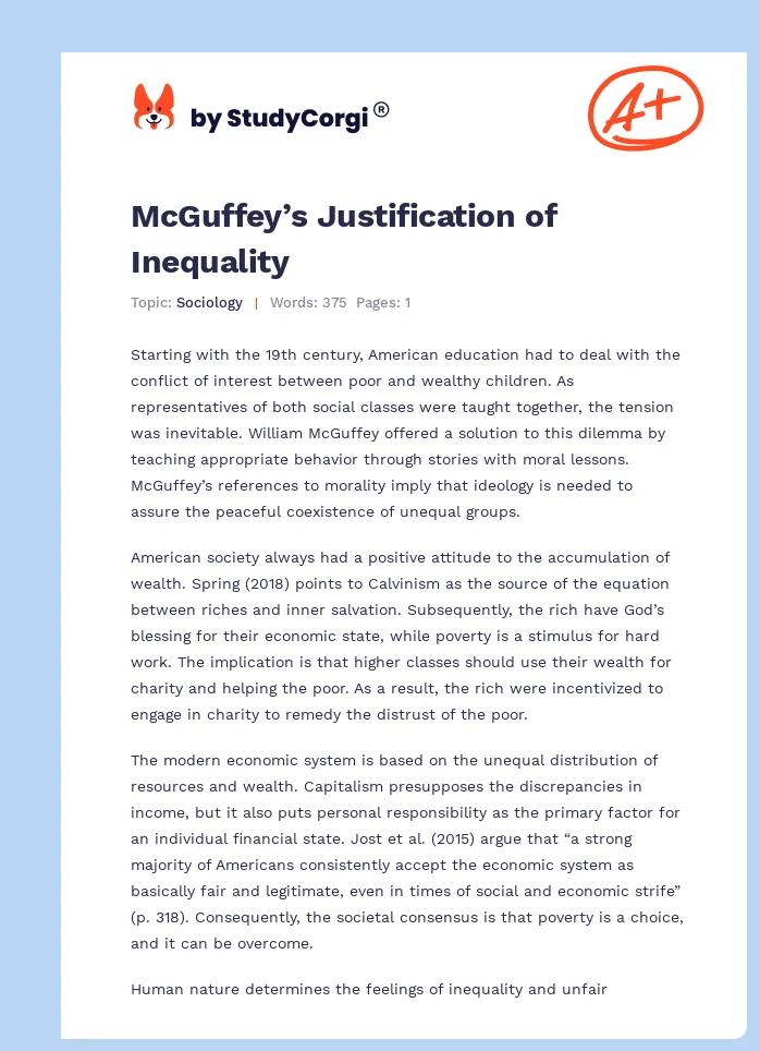 McGuffey’s Justification of Inequality. Page 1