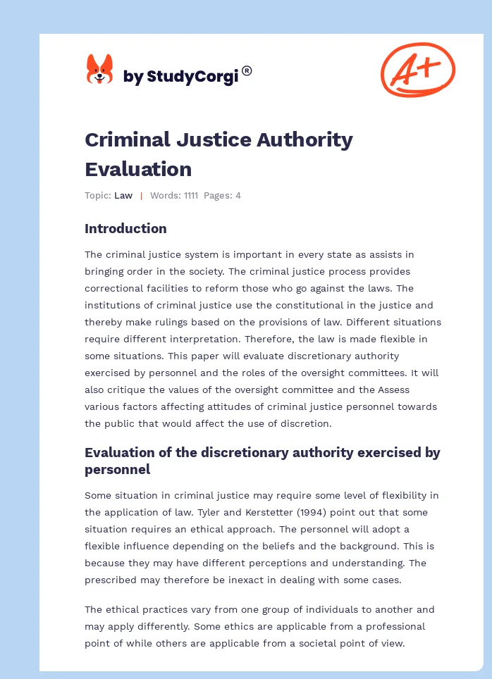 Criminal Justice Authority Evaluation. Page 1
