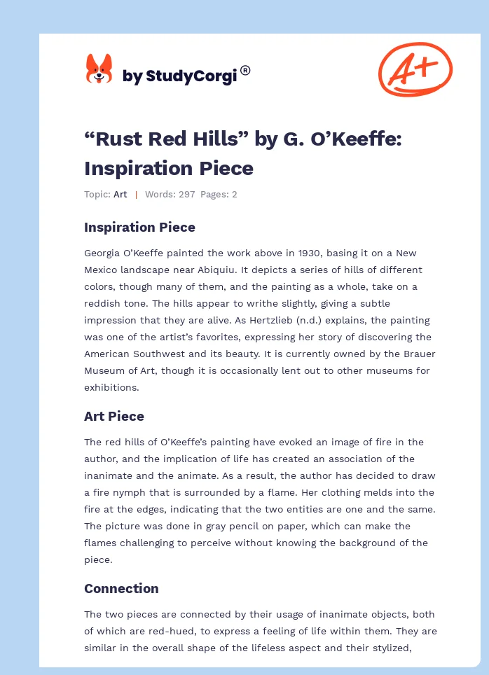 “Rust Red Hills” by G. O’Keeffe: Inspiration Piece. Page 1