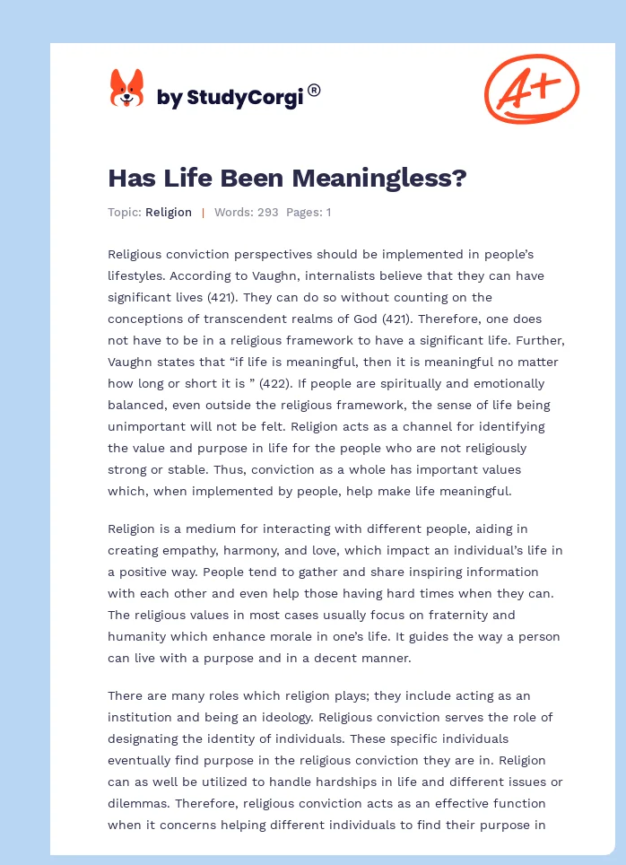 Has Life Been Meaningless?. Page 1