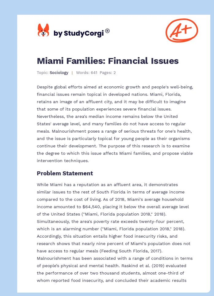 Miami Families: Financial Issues. Page 1