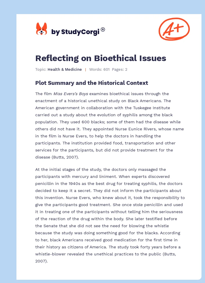 Reflecting on Bioethical Issues. Page 1