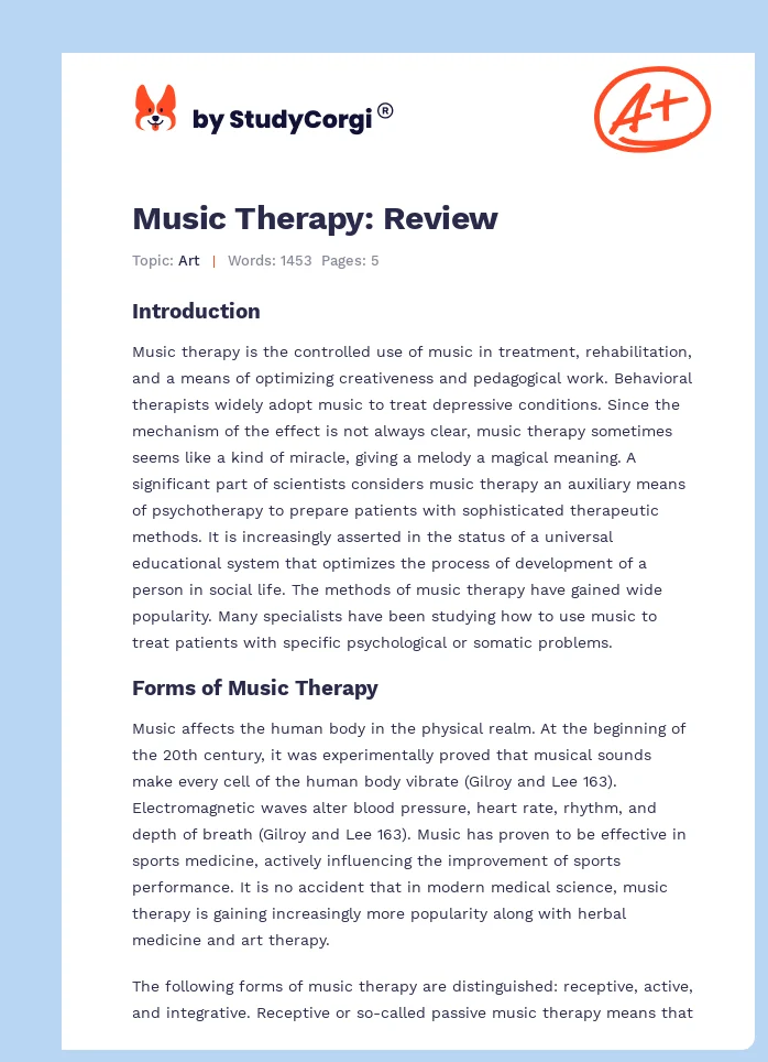 Music Therapy: Review. Page 1