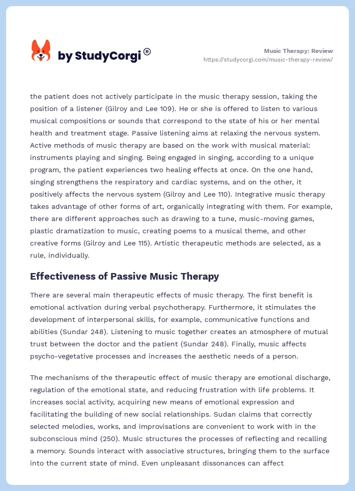 Music Therapy: Review. Page 2