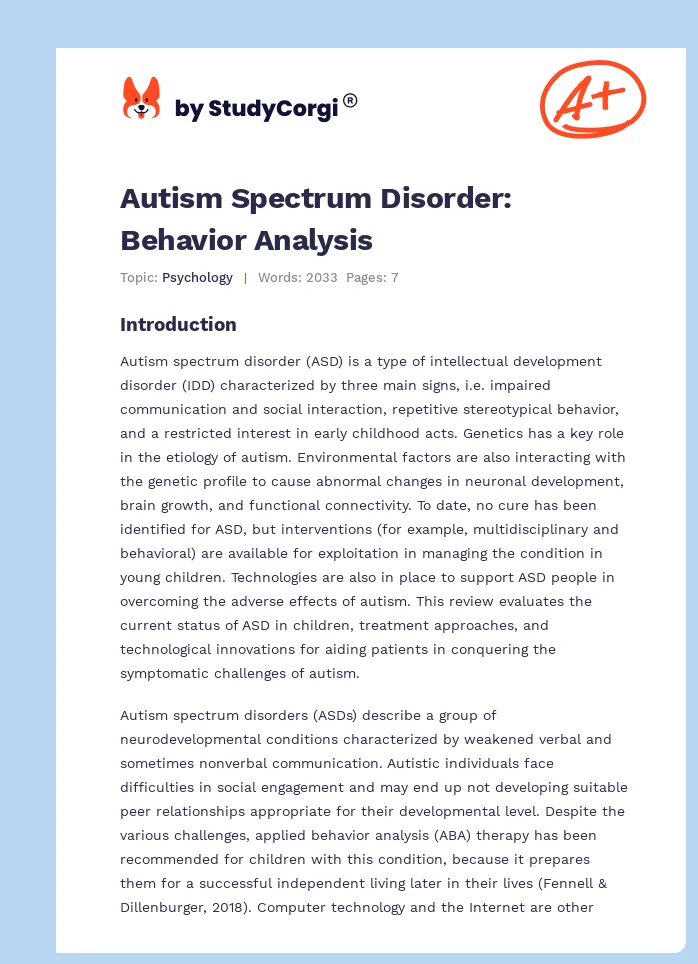 Autism Spectrum Disorder: Behavior Analysis. Page 1