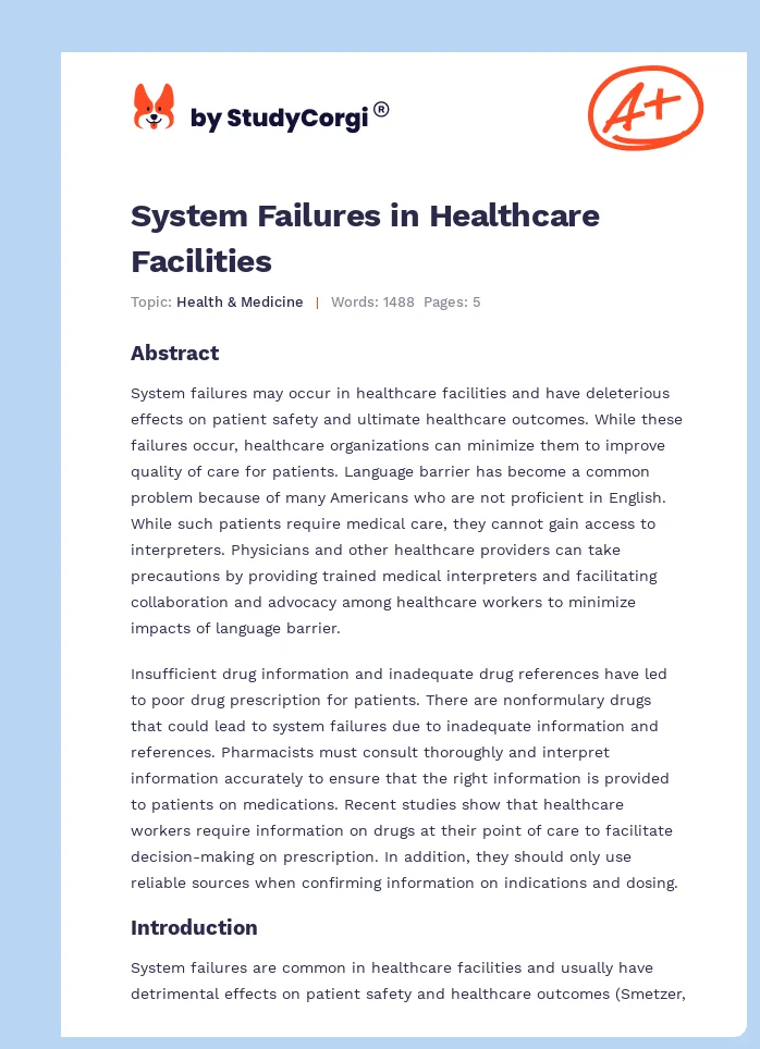 System Failures in Healthcare Facilities. Page 1