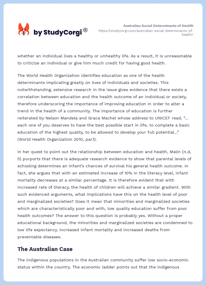 Australian Social Determinants of Health. Page 2