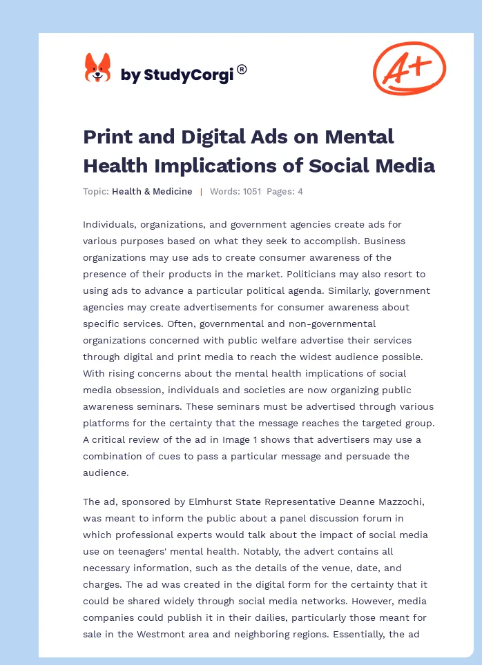 Print and Digital Ads on Mental Health Implications of Social Media. Page 1