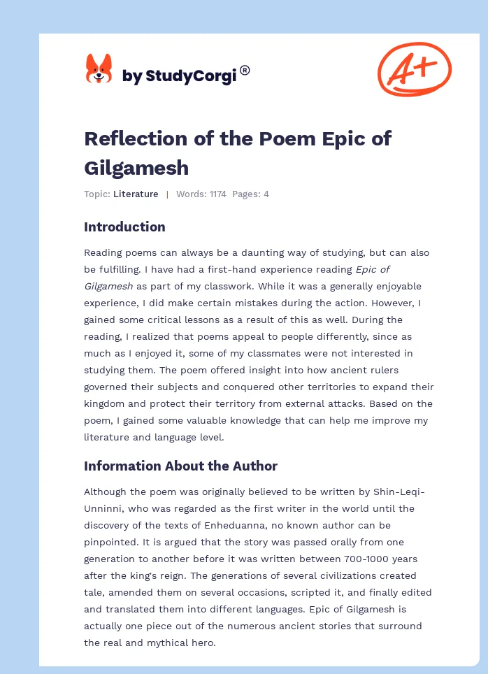 Reflection of the Poem Epic of Gilgamesh. Page 1