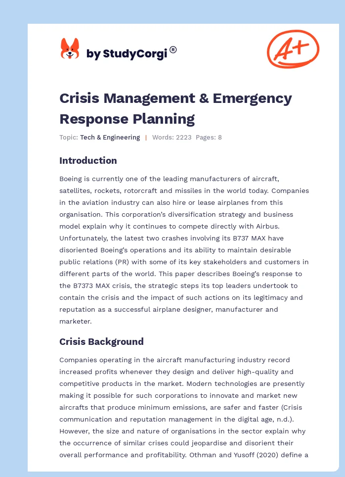 Crisis Management & Emergency Response Planning. Page 1