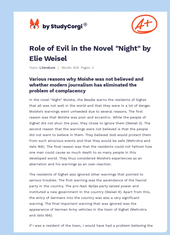 Role of Evil in the Novel "Night" by Elie Weisel. Page 1