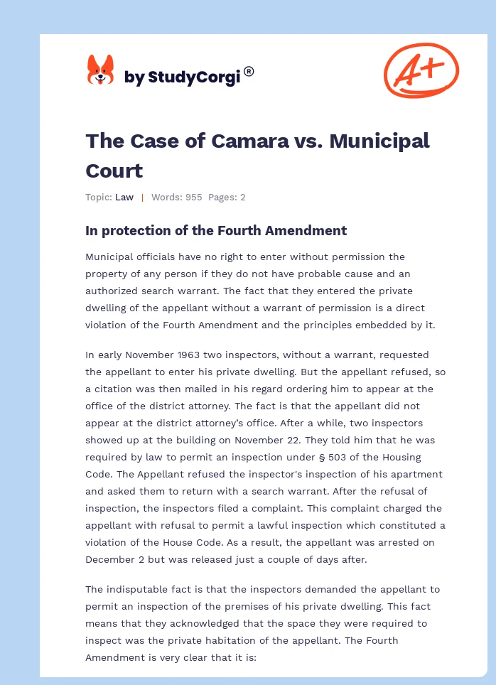 The Case of Camara vs. Municipal Court. Page 1