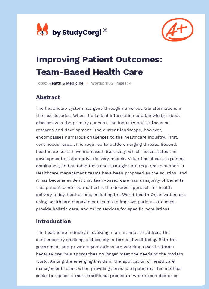 Improving Patient Outcomes: Team-Based Health Care. Page 1