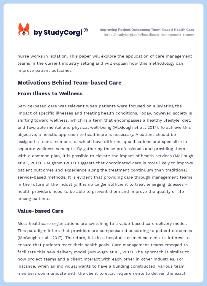 Improving Patient Outcomes: Team-Based Health Care. Page 2