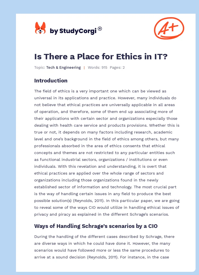 Is There a Place for Ethics in IT?. Page 1