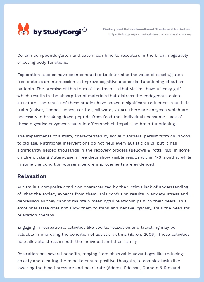 Dietary and Relaxation-Based Treatment for Autism. Page 2