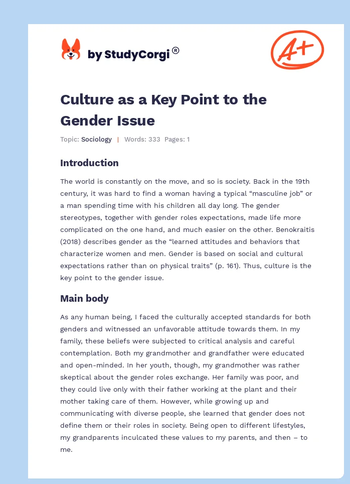 Culture as a Key Point to the Gender Issue. Page 1