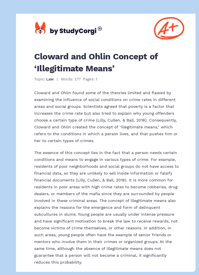 Cloward and Ohlin Concept of ‘Illegitimate Means’. Page 1