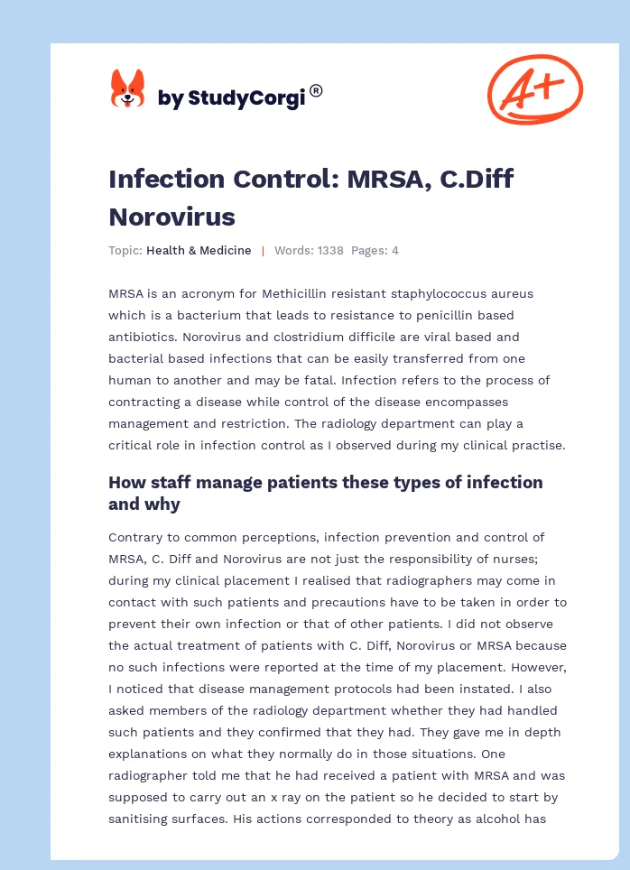 Infection Control: MRSA, C.Diff Norovirus. Page 1