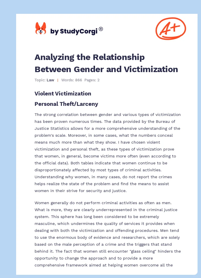 Analyzing the Relationship Between Gender and Victimization. Page 1
