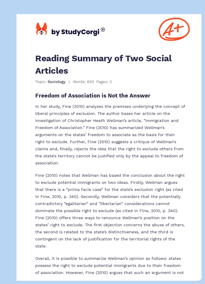 Reading Summary of Two Social Articles. Page 1