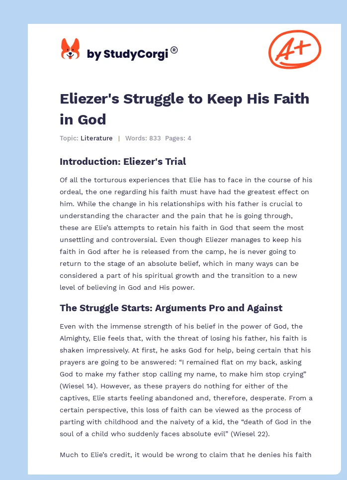 Eliezer's Struggle to Keep His Faith in God. Page 1