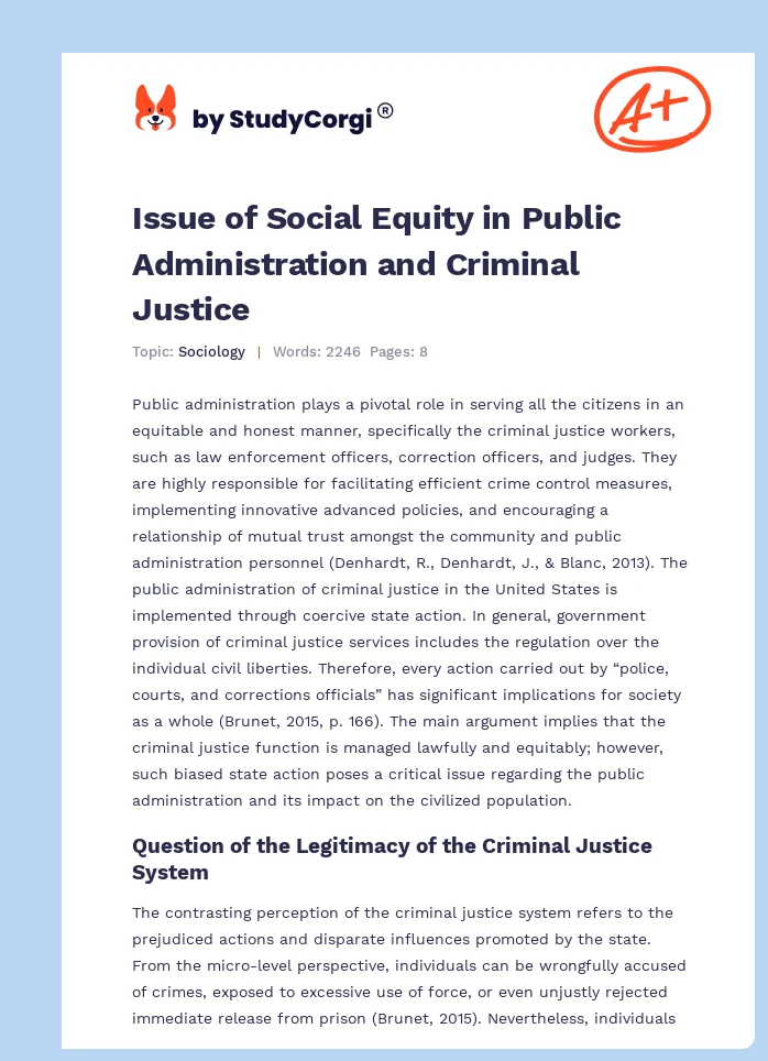 Issue of Social Equity in Public Administration and Criminal Justice. Page 1