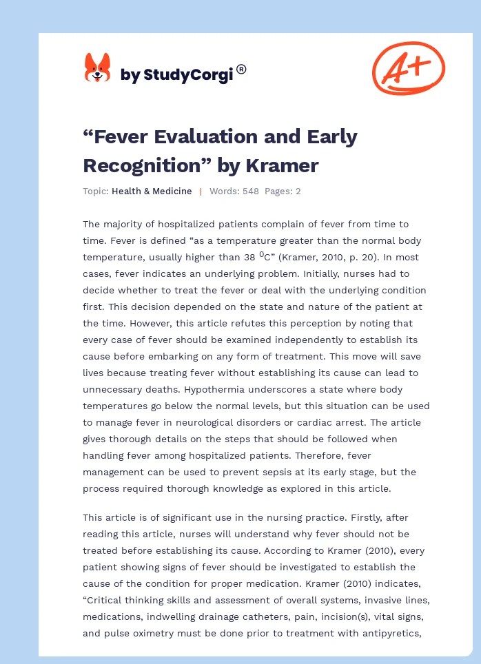 “Fever Evaluation and Early Recognition” by Kramer. Page 1