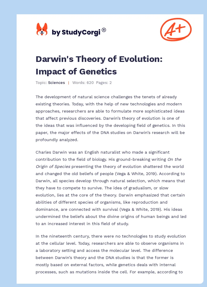 Darwin's Theory of Evolution: Impact of Genetics. Page 1