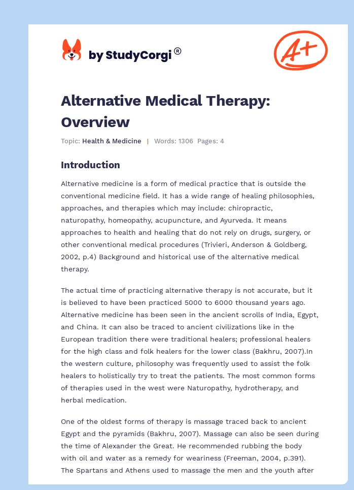 Alternative Medical Therapy: Overview. Page 1